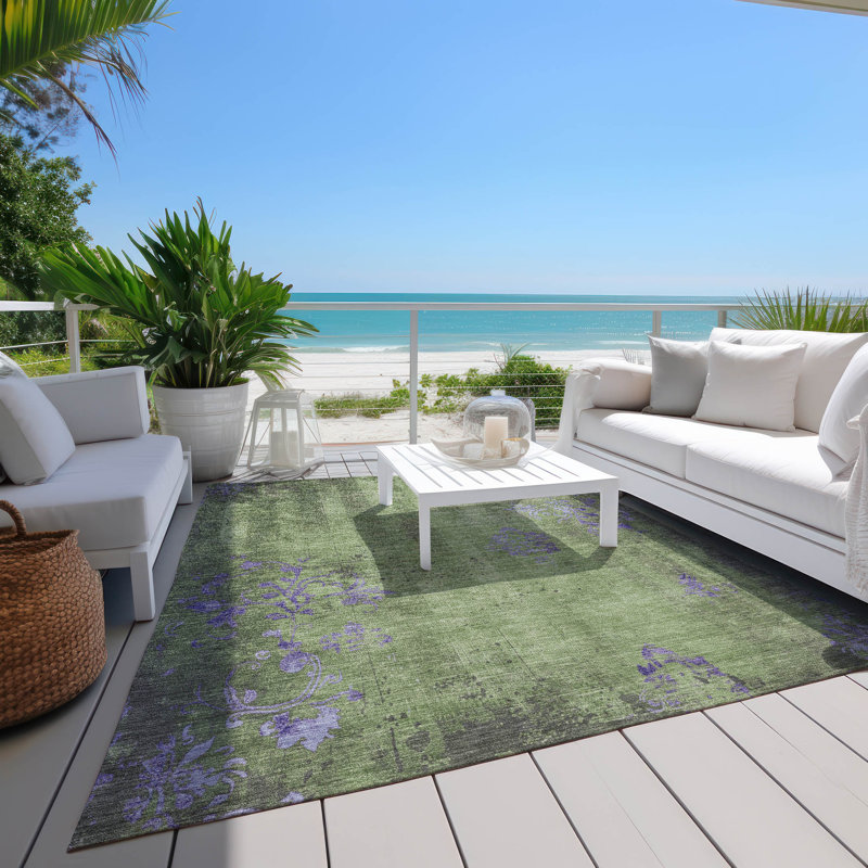 Machine Washable Indoor/Outdoor Xhevrie Aloe Rug, Rectangle 5' x 7'6"