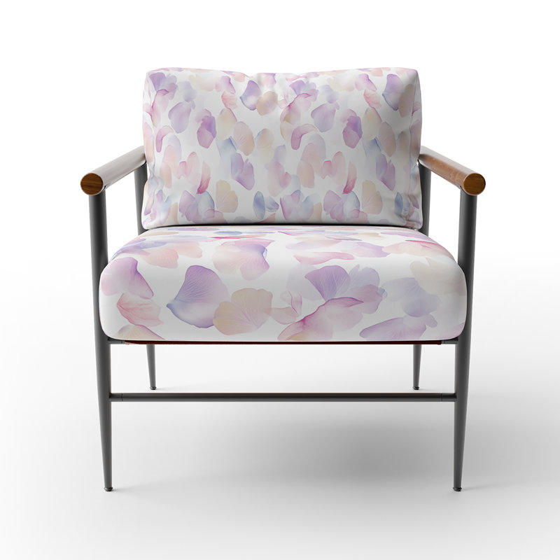 Chaise d'appoint florale - Fauteuil en velours mauve Dream Petals, Bras ronds bruns