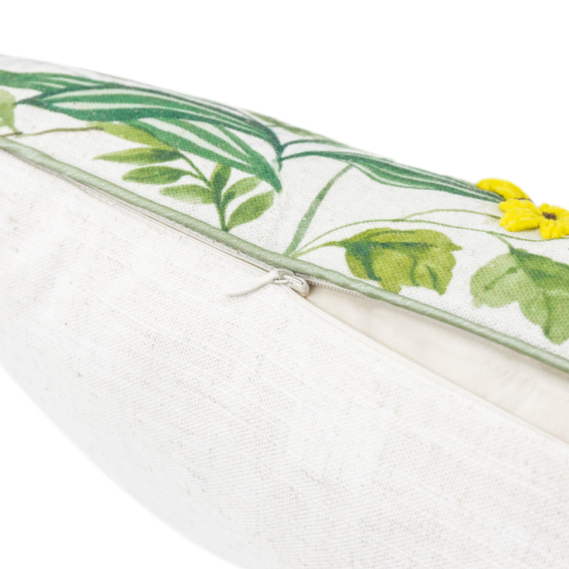 Decorative 3D Flower Leaves Throw Pillow Cover Accent Rectangle Linen Pillowcase, White/Green/Red/Yellow, 12"H x 20"W