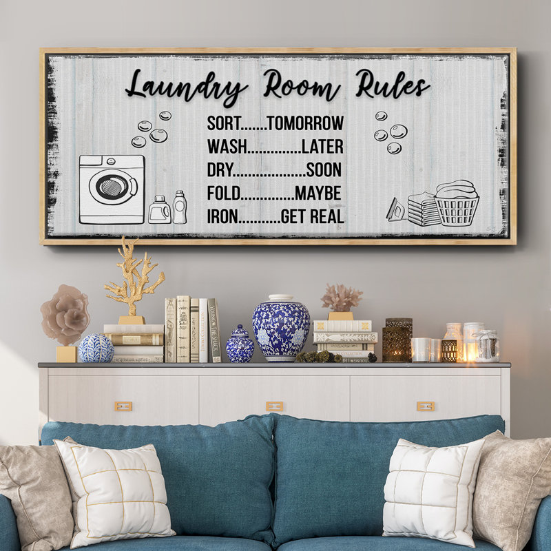 Laundry Room Rules - Toile encadrée, H 24 po x l 60 po