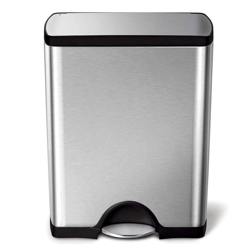 Brushed Stainless Steel 13 Gallon Rectangular Step Trash Can