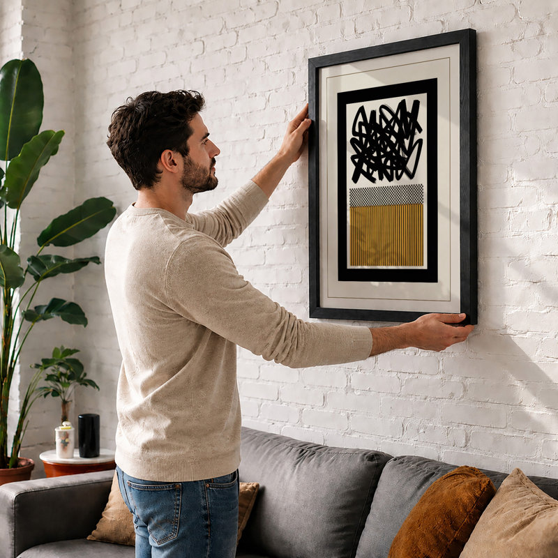 Three Forms in Black and Gold Abstract - Framed Print, Unframed, A1 - 84.1 x 59.4 cm