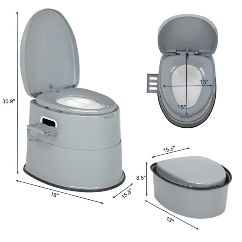 Portable Toilet 18 Inch L X 15.5 Inch W X 15.7 Inch H Indoor Outdoor Commode Detachable Inner Bucket And Removable Paper Holder With Brush And 2 Trash Bags, Lightweight & Compact For Camping, Boat, Van, Emergency Use