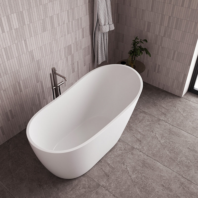 55" Streamline Soaking Glossy White Freestanding Tub With Internal Drain, Brushed Nickel