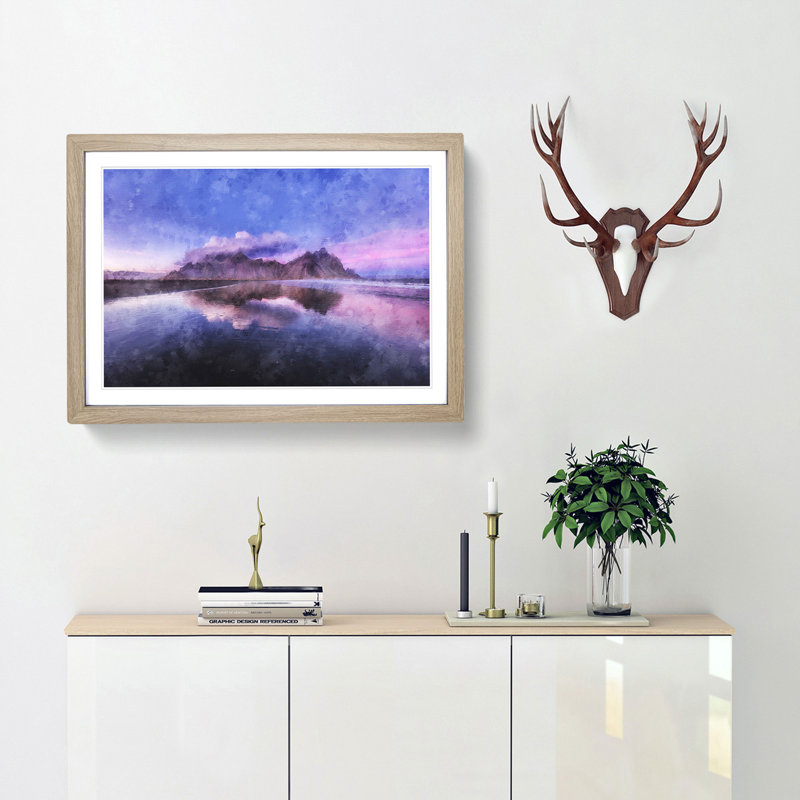 Vestrahorn Mountain In Iceland - Picture Frame Painting, Oak, 62cm H x 87cm W x 2cm D