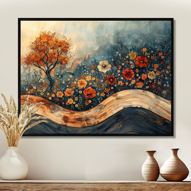 Indara, fleurs sauvages et jardin de cactus au désert - Art mural fleurs sauvages, H 12 po x l 20 po, Noir
