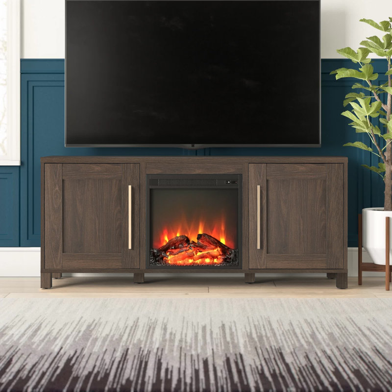 TV Stand for TVs up to 65" with Fireplace Included, Alder Brown
