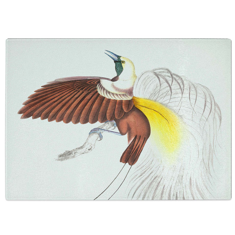 Tempered Glass Bird of Paradise Illustration Chopping Board, 28.5 cm W x 20 cm L