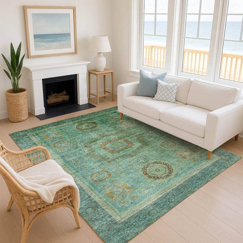 Premium Machine Washable Mayfield AMF2159 global Rug, Rectangle 2'6" x 3'10", Green