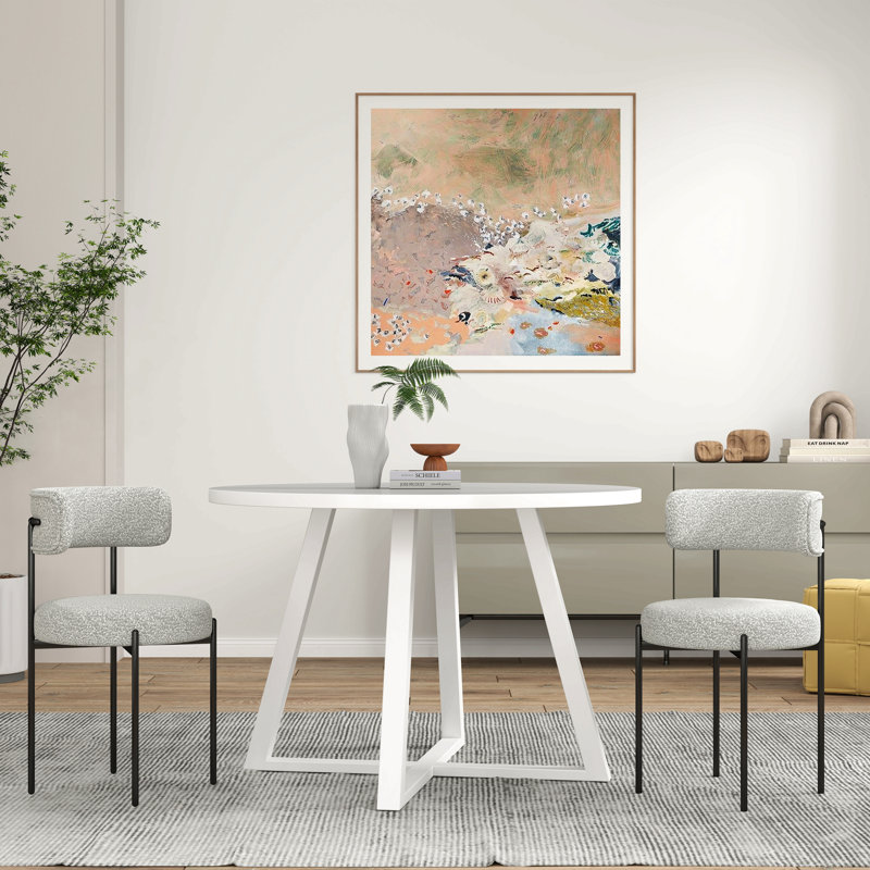 Ensemble de salle à manger 3 pièces, table à manger à tréteaux et 2 fauteuils bouclés, Gris