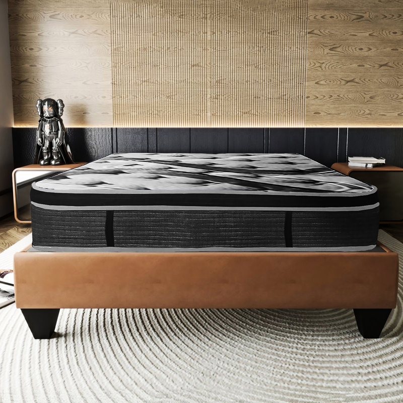 Matelas pour lit double à ressorts ensachés gris en mousse à mémoire de forme double 14 po, housse tricotée noire, différentes couches pour plus de confort, adaptation au corps, utilisation à haute densité à long terme, matelas à ressorts à 5 zones