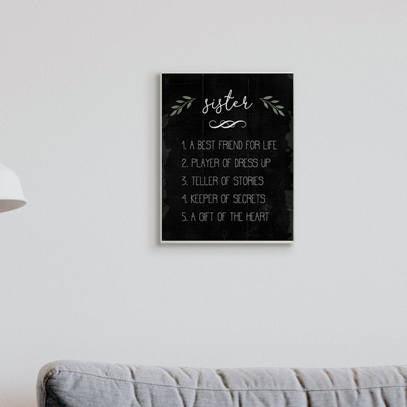 «Sister Facts Family» avec motif noir patiné, H 15 po x l 10 po, Plaque murale