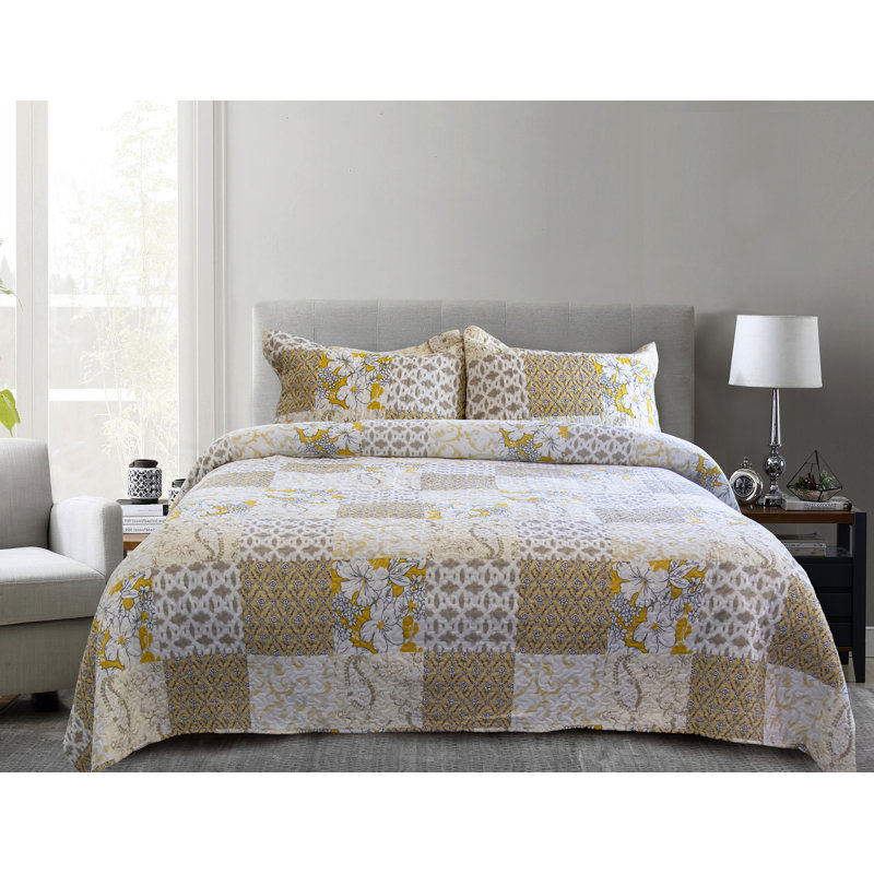 Ensemble de couvre-lit blanc en microfibre matelassée, Courtepointe double + 2 taies décoratives standar