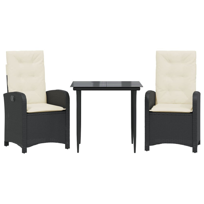 Ensemble de salle à manger de patio avec coussins 3 pièces Latitude Run®, Beige, Noir