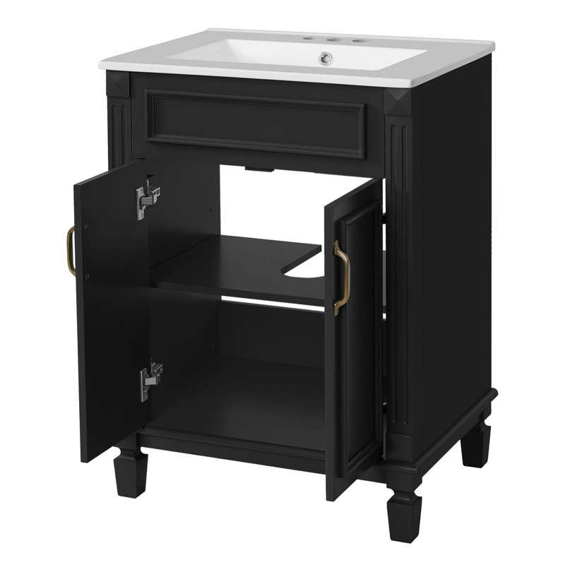 Meuble-lavabo simple 24 po avec lavabo, Doré, Noir