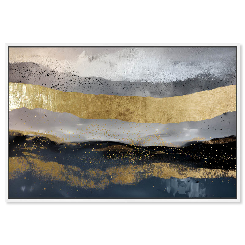 Rivers Of Gold Blue Abstract Wall Art by Art Remedy, White Framed, 21" H x 31" W