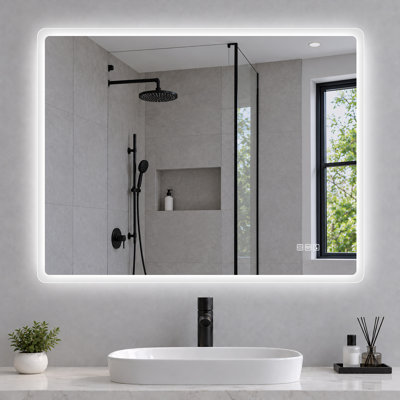 Miroir mural avec lumières - sans cadre, gradation infinie, antibuée, 3 modes d'éclairage, Bluetooth intégré