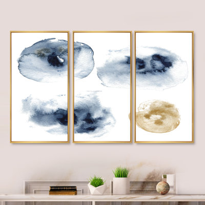 " Abstract Of Dark Blue And Gold Cloud " 3 - Pieces Painting Print
