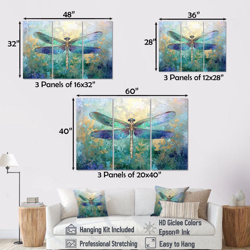 Libellules iridescentes I - ensemble de reproductions d'art mural libellule, H 28 po x l 36 po, Ne s’applique pas