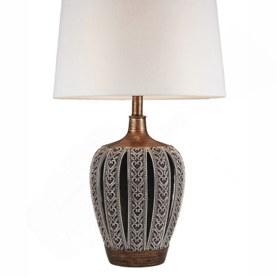 Grande lampe de table en polyrésine 28,25 po «Everly» avec finition brune et abat-jour blanc