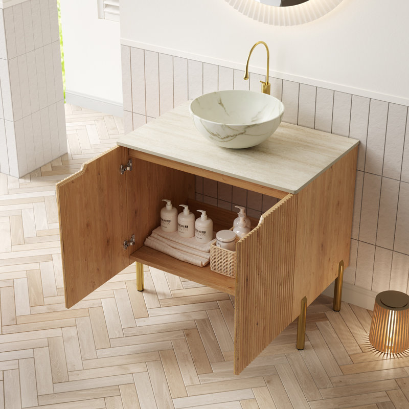Meuble-lavabo simple avec plateau en pierre frittée
