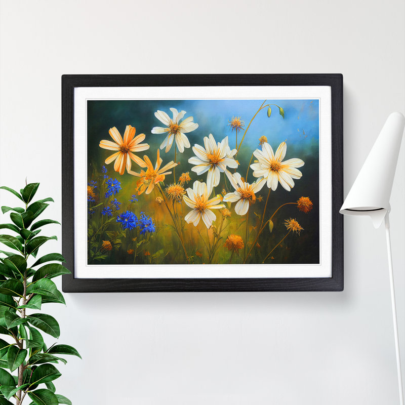 Ethereal Wildflowers Floral - Single Picture Frame Print, Black, 25cm H x 34cm W x 2cm D