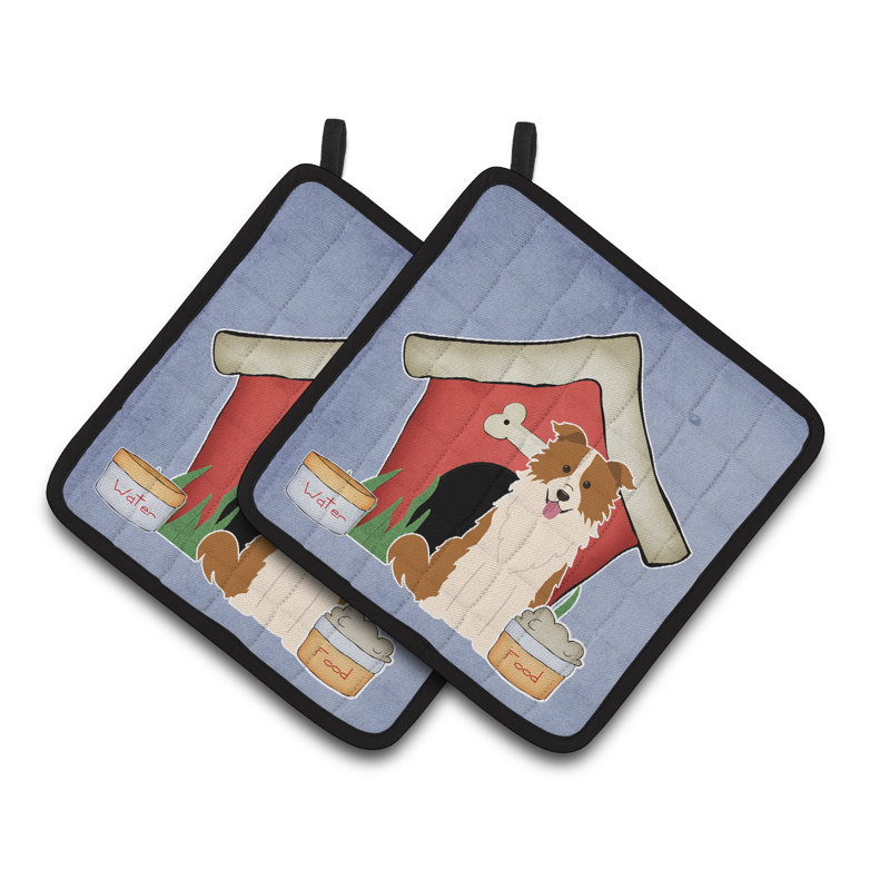 Cuisinier poignée collie bordure de trésors caroline Dog House, Rouge / Blanc