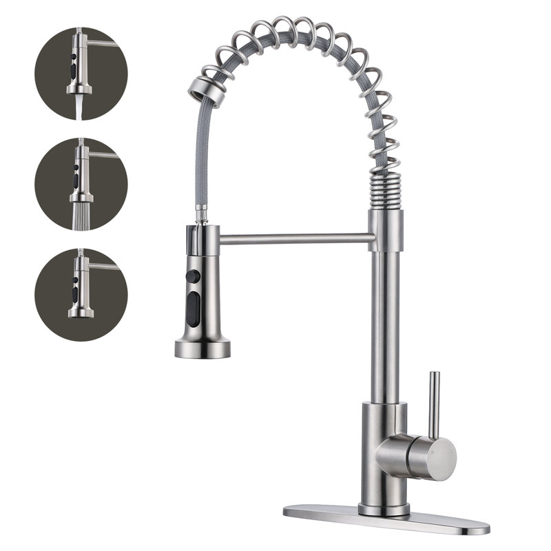 WOWOW Pull Out Kitchen Faucet, Brushed Nickel