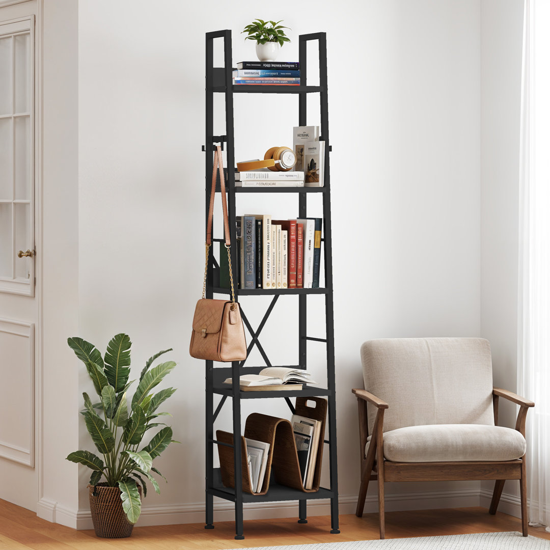ladder shelving unit， 5 Tiers Floorstanding slim bookcase