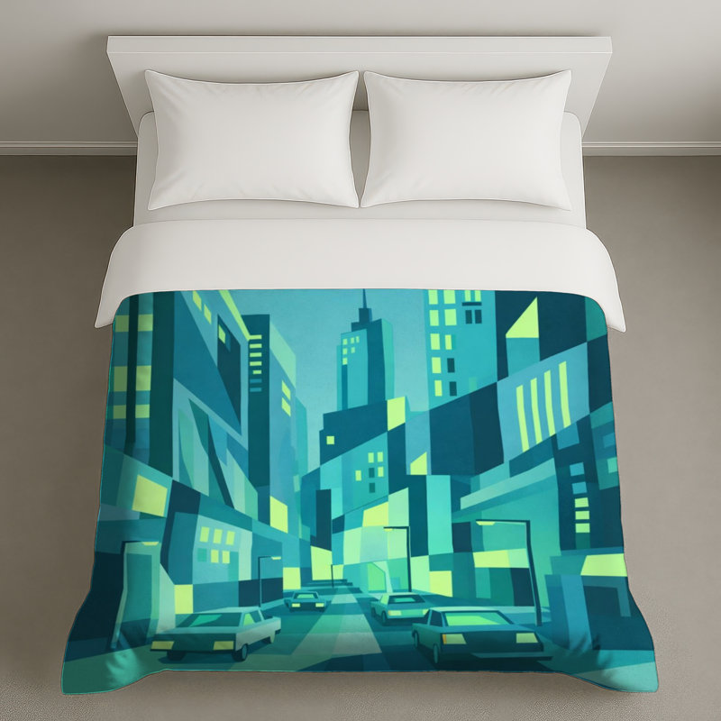 Housses de couette Urban Cityscape Illustration, Grand lit, Teal Forest Green