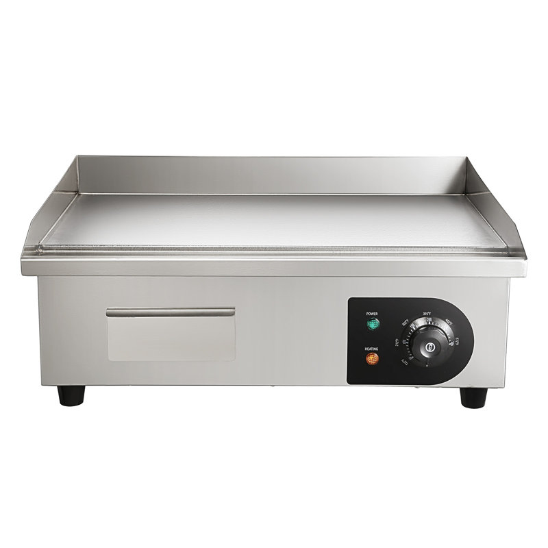 Commercial Electric Griddle, 21 x 11.8 inch, 1750W, 122-570°F Adjustable Temp Control, Stainless Steel Countertop Flat Top Grill with 2 Spatulas, 2 Brushes and 4 Foot Pads, for Steak, Pancake