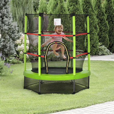 Trampoline FT5FT pour enfants avec filet d'enclos, conception sans ressort, coussin de sécurité et cadre en acier pour l'intérieur et l'extérieur, siège rond pour tout-petit de 3 à 6 ans