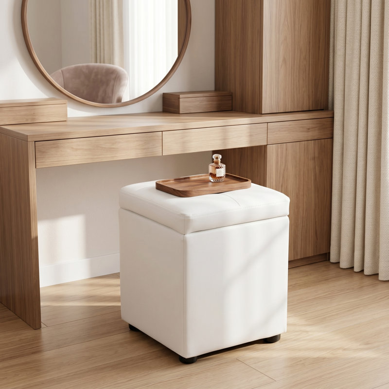 Cube de repose-pieds carré blanc en similicuir avec tabouret de rangement capitonné pour rangement dans le salon de la chambre à coucher