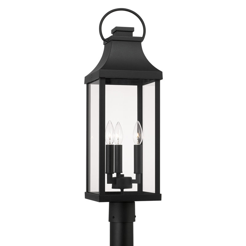 Lanterne extérieure à 3 lumières de l 8 po x H 27 po en noir avec verre transparent et pour poteau de 3 pouces (vendue séparément)