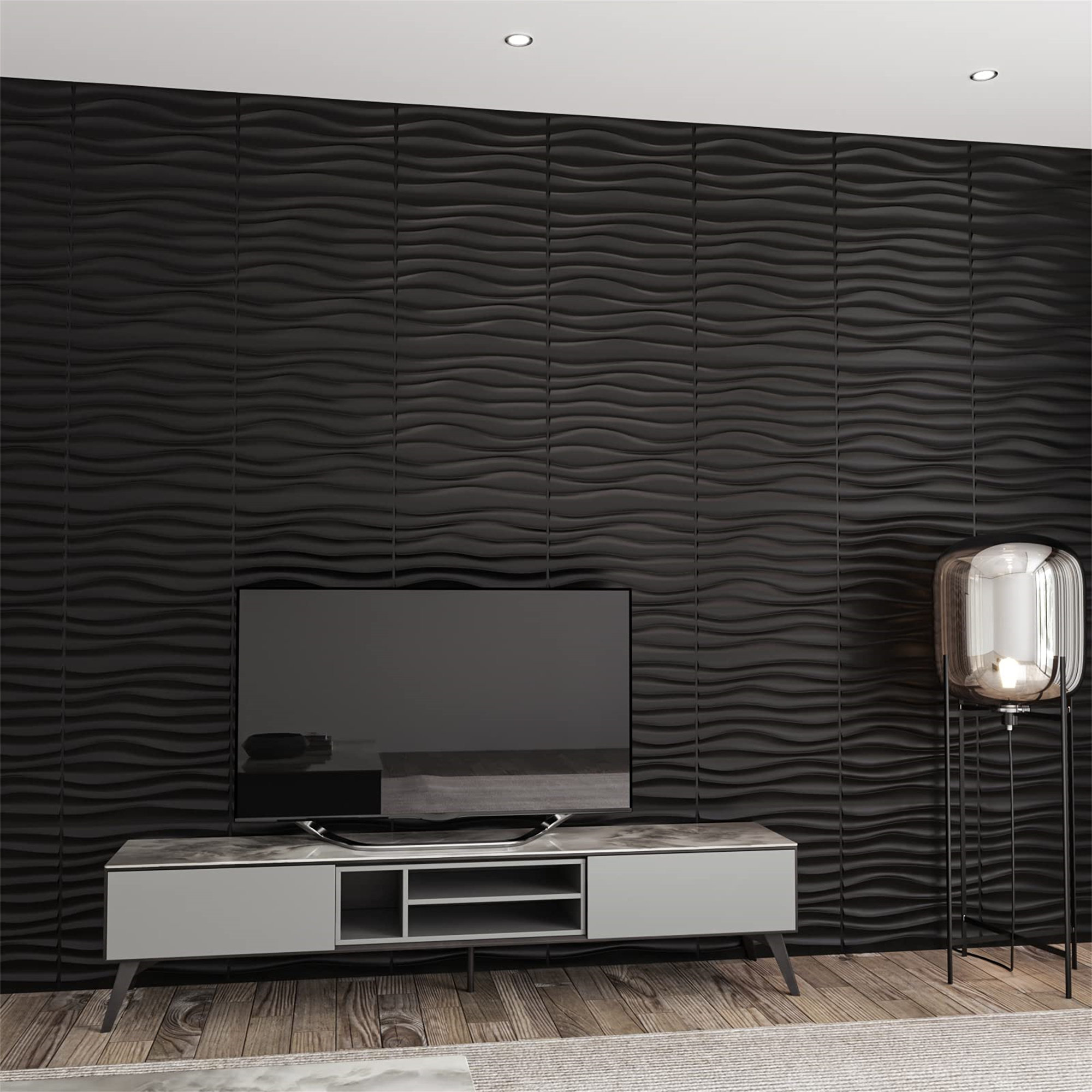 Ivy Bronx 50 cm W 3D Wall Panel Wall Paneling in Matte Black (12-pack ...