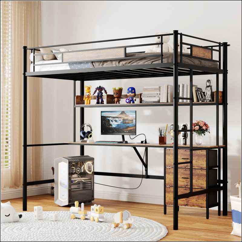 Lit mezzanine simple avec bureau en L