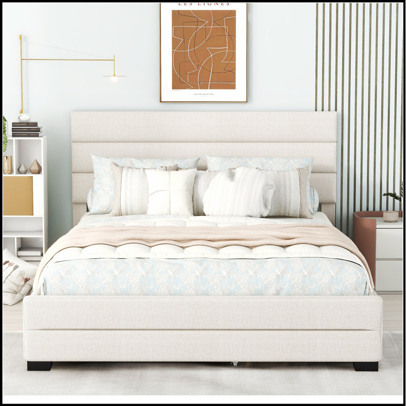 Lit plateforme tapissier avec lit gigogne et deux tiroirs, combinant confort, rangement et design moderne pour une solution parfaite pour la chambre à coucher.