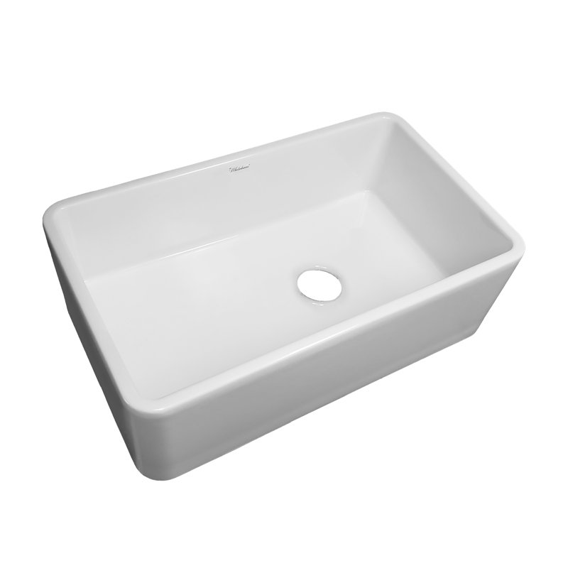 Whitehaus 30" Single Bowl Fireclay Kitchen Sink: Reversible Plain Front Aprons, White