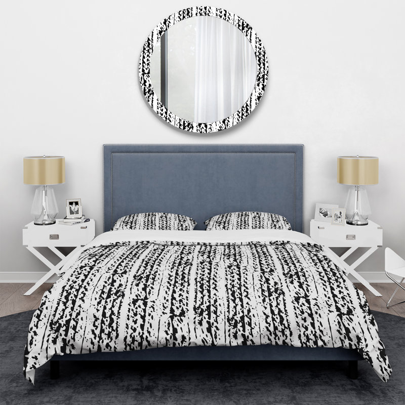 Ensemble de housse de couette en microfibre noir / blanc 2 pièces, Housse de couette simple + 1 taie décorative stan