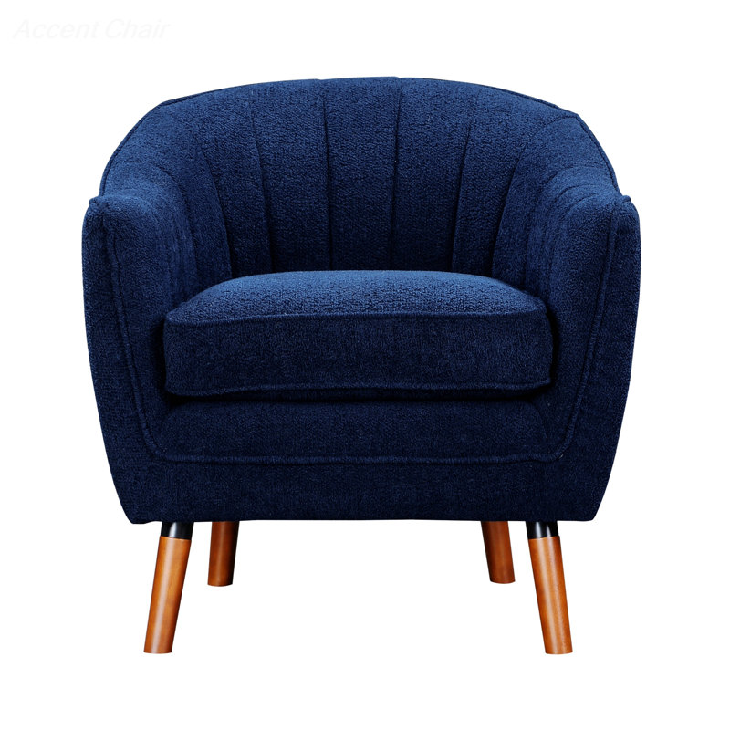 30'' Wide Tufted Barrel Chair, Blue Fabric