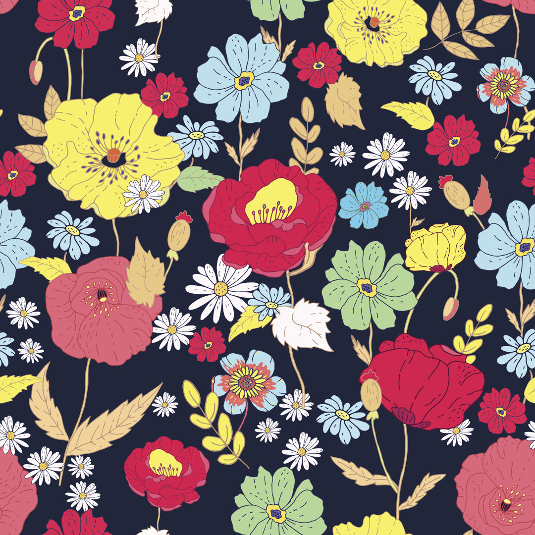 Osaka Seamless Floral Pattern von Iuliia_Zubkova - Grafik auf Leinwand