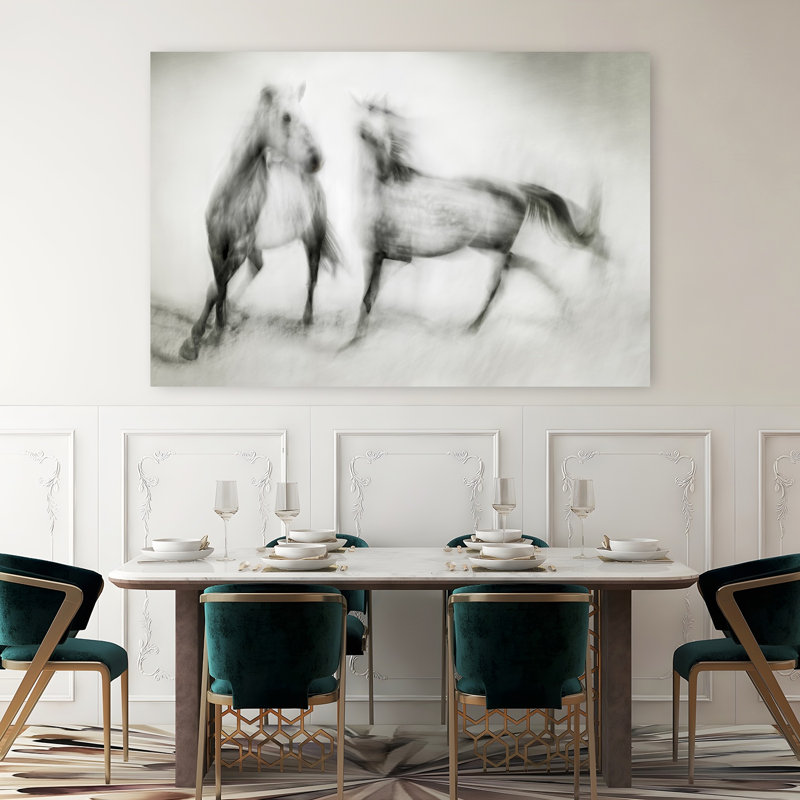 Chevaux sauvages en mouvement, art énergétique abstrait, 40" H x 60" W