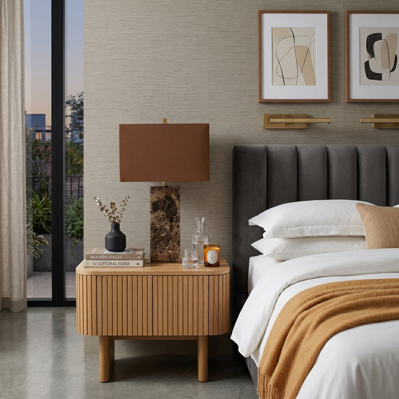Lampe rectangulaire en marbre brun clair 26 po x 16 po Ivy Bronx