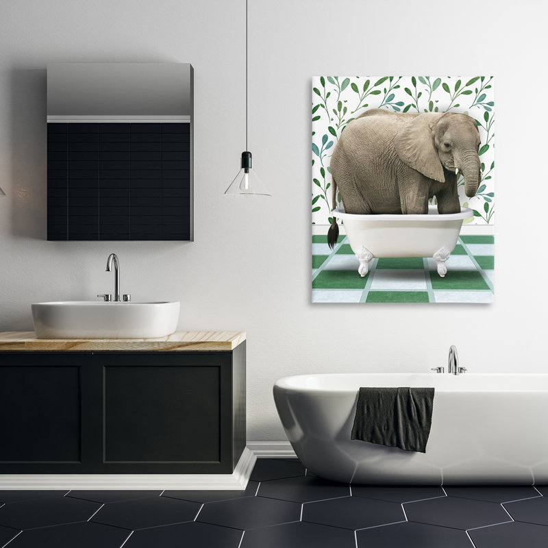 «Bathing Elephant on Green», art mural par Marcus Prime, H 48 po x l 36 po