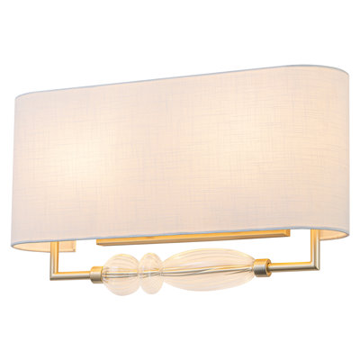2-Light Gold Wall Sconce with Textured Fabric Shade, Modern Classic Rectangle Wall Light with Glass Accents for Bedroom Living Room Hallway, E12 Base Hardwired Sconce Lighting