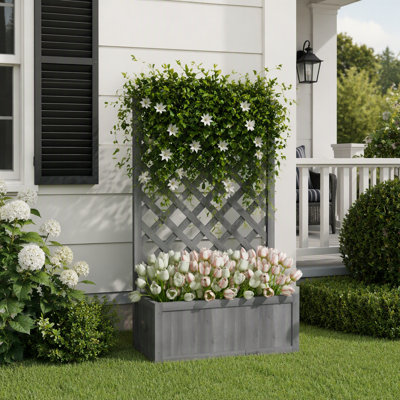 Boîte à fleurs surélevée en bois avec jardin et treillis pour cultiver des herbes et des fleurs à l'extérieur