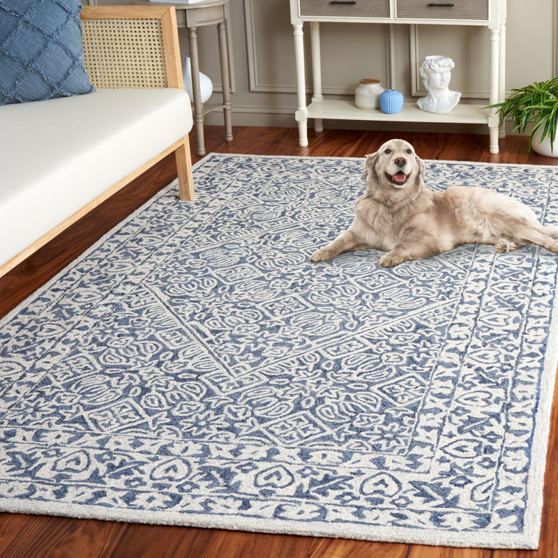 Dip Dye Hand Tufted Wool/Cotton Oriental Rug in Ivory/Blue, Rectangle 4" x 6"