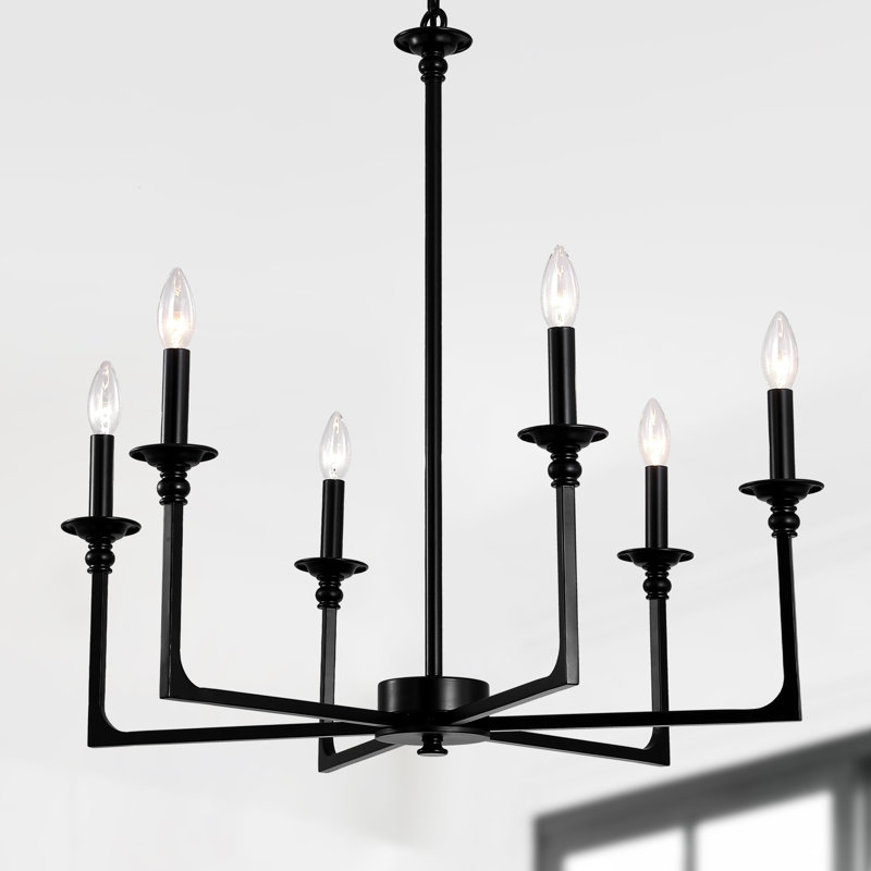 Lustre classique / traditionnel à 6 lumières de style bougie, luminaire suspendu noir à hauteur réglable pour salle à manger