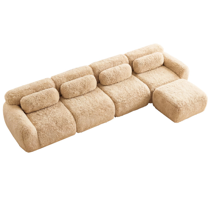 Canapé d'angle modulaire 4 places kaki, en forme de L, mousse 32D, antidérapant, sans assemblage, pour chambre à coucher, haute densité.