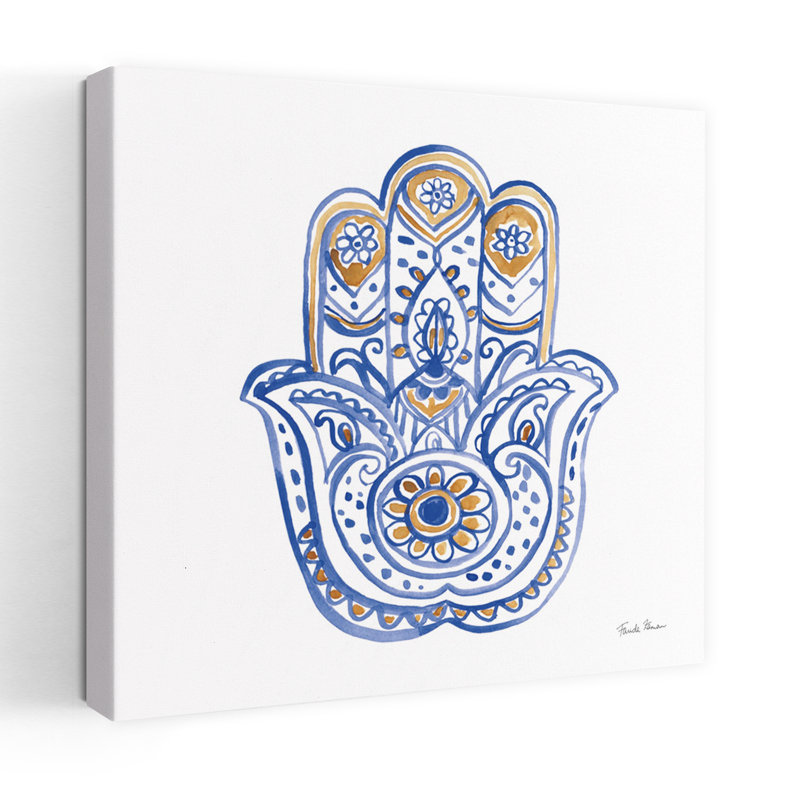 Art bohémien Hamsa II avec amulette bleue, H 18 po x l 18 po